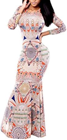 MicaCool Sexy Womens Vintage Long Sleeve Bodycon Evening Gown Mermaid Maxi Dress