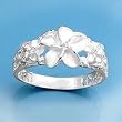 Sterling Silver Ring - Plumeria with Clear CZ and Satin Finish - 10 mm x 3 mm, Sizes 4-9 Sterling Silver Ring - Plumeria with Clear CZ and Satin Finish - 10 mm x 3 mm, Sizes 4-9