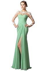 Sweetheart Chiffon/Velvet Full Length Lace Slit Long Sleeves Evening Dress/Bridesmaid Dress 