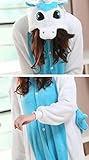 Skycastle(tm) High Quality Blue Unicorn Cartoon Animal Shaped Winter Unisex One-piece Pajamas Hoodie Sleepwear Cosplay Costume (L)