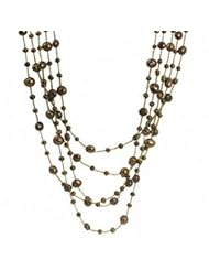 14K five strand dyed chocolate freshwater cultured pearl necklace on gold tone thread, 32"