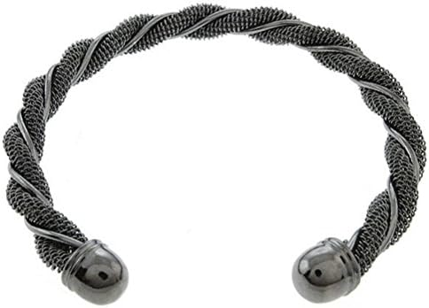 Crystalbella 8" Elegant Double Twisted Wire Dark Gray Color Cuff Open End Bangle Bracelet Jewelry