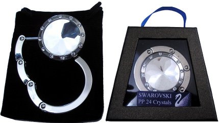 1 Silver & Clear with Swarovski Crystal FOLDING Chatt Purse Hook with Gift Box and Pouch