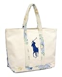 Polo Ralph Lauren - Polo Ralph Lauren White Canvas And Blue And Green Flowered Canvas Large Tote Bag 413PPTP-EGG