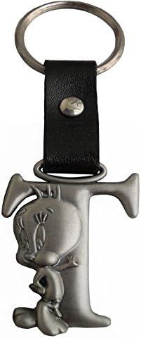 Tweety Bird Pewter Keychain Letter T