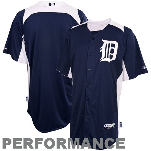 Men's Detroit Tigers Cool Base Auth Button Down Front Batting Practice Jersey, Navy/White, 2XL