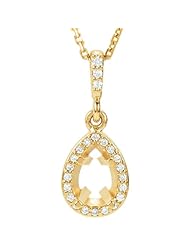 Jewelplus 14K Gold Halo-Style Semi Mount Pendant for 6mmx4mm Pear Center (no center stone) with 14k Gold 18" Chain Necklace