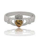 Sterling Silver CZ Claddagh Good Luck Yellow Citrine Ring - 5