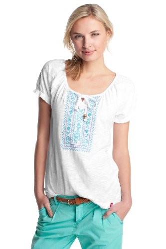 edc by ESPRIT Damen T-Shirt, 052CC1K049, Gr. 34 (XS), Wei&szlig; (drummers white 114) Preisvergleich
