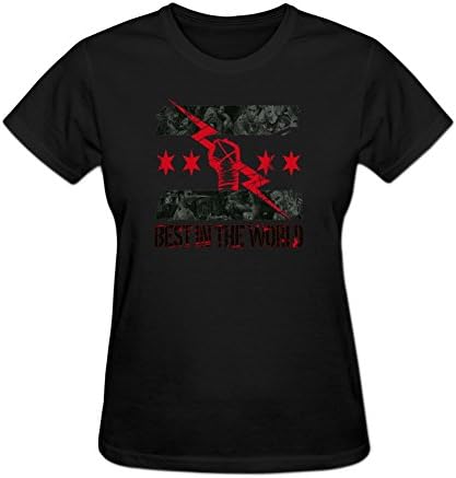 Sinony Women's Front Printed CM Punk Action Figure Logo Graphic Crewneck T-Shirt S Black