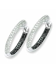 1 Carat 14K White Gold Black & White Diamond In-Out Hoop Earrings