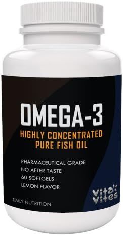 Vita Vites| Omega 3 Fish Oil| DHA Nutritional Supplement|Best 1500mg Omega 3 Capsule w/ 800 EPA & 600 DHA, 60 Softgel, Lemon Flavor, No After Taste| Vitamin Daily Essential: Super Fish Oil - Vita Vites Super Omega 3 EFA Gives You Healthy Lifestyle - Omega 3 Diet, Omega 3 Cholesterol, Omega 3 Mood, Omega 3 Arthritis| Taking Fish Oil Supports Heart, Brain, Eye, Joint, Hair & Skin| Omega 3 Fatty Acids Fish Oil Extremely Beneficial Dietary & Overall Health| Marine Omega 3 Pure Fish Oil Softgels Contains DHA Fish Oil & Fish Oil EPA Keeps Both Mind & Body Functioning At Peak Efficiency| Mercury Free, Molecularly Distilled Fish Oil, Third Party Tested, Pharmaceutical Grade Quality|GMP Certified & Made in USA|No Question Ask - Money Back Guarantee
