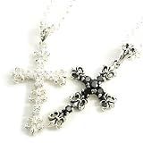ペアネックレス！シルバー925*SILVER925中世風ゆり紋章クロスキュービックペアネックレスの画像