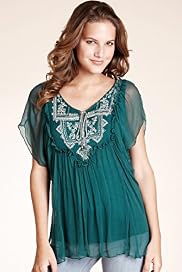 Indigo Collection Angel Sleeve Crinkle Top
