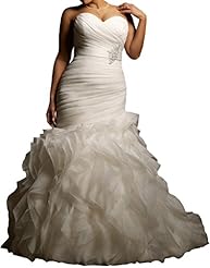 Plus Size Strapless Natural   Waistline Lace-Up  Organza 2015 Mermaid  Dress With Ruffles