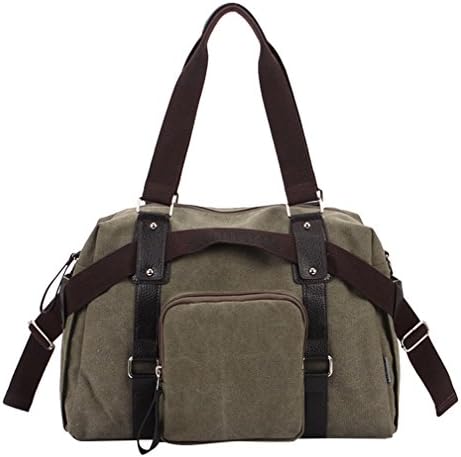 Oldfeel Men's Casual Canvas Vintage Leather Top Satchel Ipad Bag Green