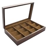 Pocket Watch Case Storage Holder Glass Top Display With Vintage Wood Finish For 12 Pocket Watches by Caddy Bay Collection