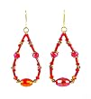 Earrings - E307 - Bugle Beads and Fire Polished Glass Beads - Oval Loop ~ Red
