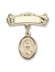 Gold Filled Baby Badge with St. Julia Billiart Charm and Arched Polished Badge Pin