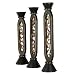 3 Pc Set Wooden/ Metal Candle Holder - Dark Brown