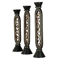 3 Pc Set Wooden/ Metal Candle Holder - Dark Brown