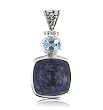 Egyptian Stone Sterling Silver Vivid Blue Lapis Lazuli and Blue Topaz Pendant