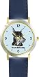Doberman Pinscher (SC) Dog - WATCHBUDDY&reg; DESIGNER DELUXE TWO-TONE THEME WATCH - Arabic Numbers-AQUA MARINE STYLE - Pale Blue Dial with Blue Leather Strap-Size-Large ( Men's Size or Jumbo Women's Size )