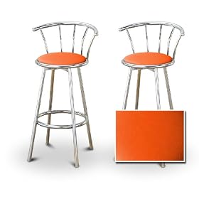 2 Orange Vinyl Chrome Swivel Bar Stool Barstools [Kitchen] by The Furniture Cove