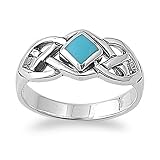 Rhodium Plated Sterling Silver Wedding & Engagement Ring Turquoise Celtic Ring 8MM ( Size 5 to 9)