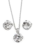 Silver Cubic Zironium 11mm Stone Necklace and Earring Set Fashion Jewelry