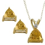 10k Gold Trillion Citrine Pendant And Earrings Set