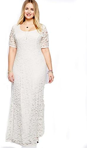 Shiny Life Womens Full Lace Plus Size Half Sleeve Backless Wedding Maxi Dress