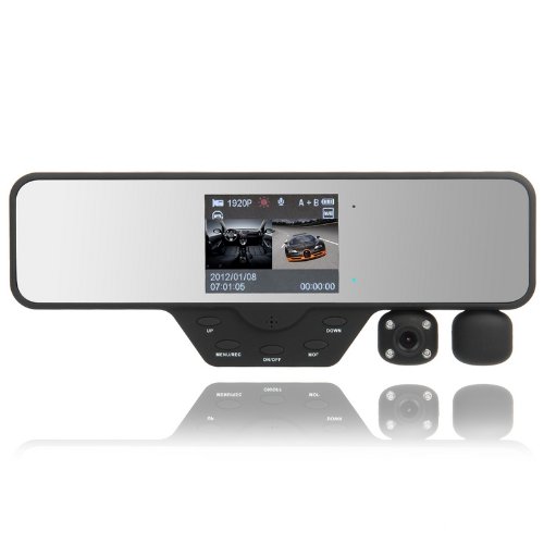 Z-009 3.5; TFT LCD Rearview Mirror Car DVR + 5MP CMOS 180¡ãSwivel Dual Night Vision Camera - Black