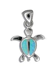 Hawaiian Jewelry Blue Opal Honu Sea Turtle Pendant Charm