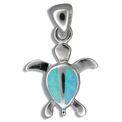 Hawaiian Jewelry Blue Opal Honu Sea Turtle Pendant Charm