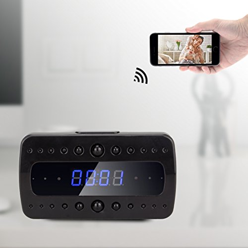 FREDI HD 1080P P2P Wifi Hidden Camera Alarm Clock Remote Surveillance Cameras Mini Video Recorder Night Vision/Motion Delection/Display Temperature/ iOS iPhone iPad/Android Mobile Phone