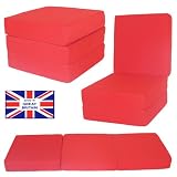 Large chair bed pouffe - Red 100% cotton fabric - fold out guest bed
