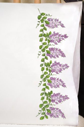 Tobin Needle Crafts Stamped Pillowcase Pair 20in. x 30in. For Embroidery Wisteria