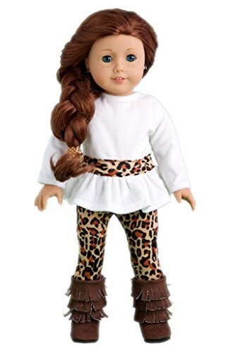 Fashion Safari - 3 piece outfit - Ivory velvet tunic, cheetah leggings and fringed boots - 18 Inch Doll Clothes (doll not included)