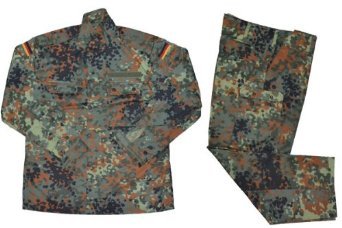 Mil ドイツ軍 現用 迷彩服 上下セット フレクターカモ迷彩 ウッドランド系 パンツ&ジャケット (M)