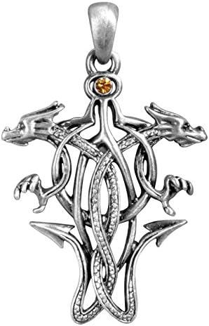 1.9 Inch Dual Dragon Head Celtic Pendant with An Orange Stone