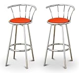 2 Orange Nylon Specialty / Custom Chrome Barstools with Backrest Set