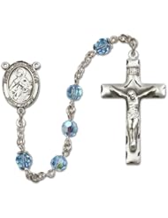 St. Maria Goretti Patron Saint St. Sterling Silver Rosary w/Patron Saint Medal Center Catholic Religious Necklace Prayer w/Swarovski Austrian Tin Cut Crystal & Gemstone Beads Crucifix