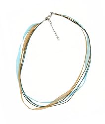 Necklace Cord For Pendants - D10 - 5-Strand Organza and Cord Mixed ~ 17" + 2" Extension Chain ~ Silver Plated Ends ~ Turquoise & Brown