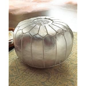 Silver Leather Pouf