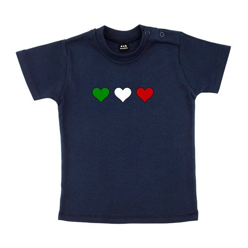 Baby – Kleinkinder T-Shirt – Italia 3 Herzen klein in Grün-Weiß-Rot – Textil navy / Motiv farbig Gr. 3-6 Monate