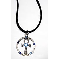Pewter Ankh Necklace Decorated with Swarovski Crystals