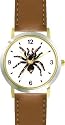 Spider - Tarantula Insect - Animal - WATCHBUDDY&reg; DELUXE TWO-TONE THEME WATCH - Arabic Numbers - Brown Leather Strap-Size-Large ( Men's Size or Jumbo Women's Size )