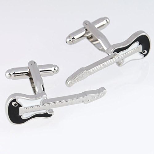 AMDXD Cloisonn Men's Shirt Cufflinks French Cuff Links Wedding Guitar Shape Silvery Black Length 2.1CM