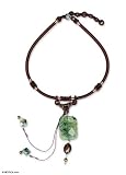 Pearl and prehnite Y necklace, 'Royal'